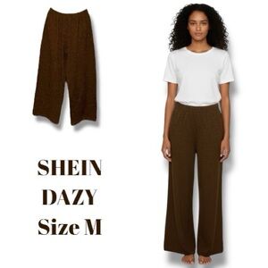 SHEIN Dazy Pants Brown Pull-On Knit Wide-leg Casual Lounge Scandi Girl Size M 🍭